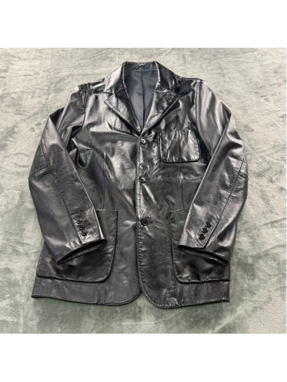 GAP Leather Jacket Mens S Blazer Genuine Leather 90s Y2K Indie Alt Black Vintage - Picture 6 of 14